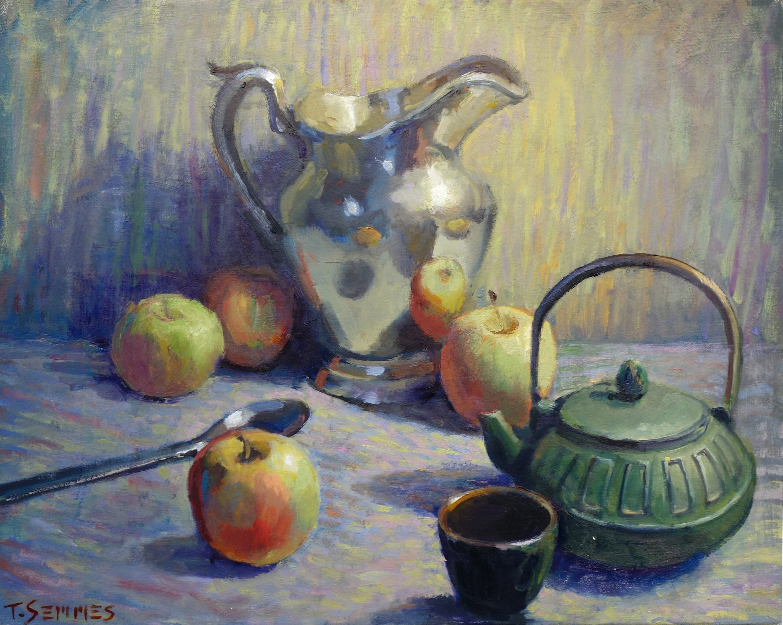 Pitcher, Teapot and Four Apples