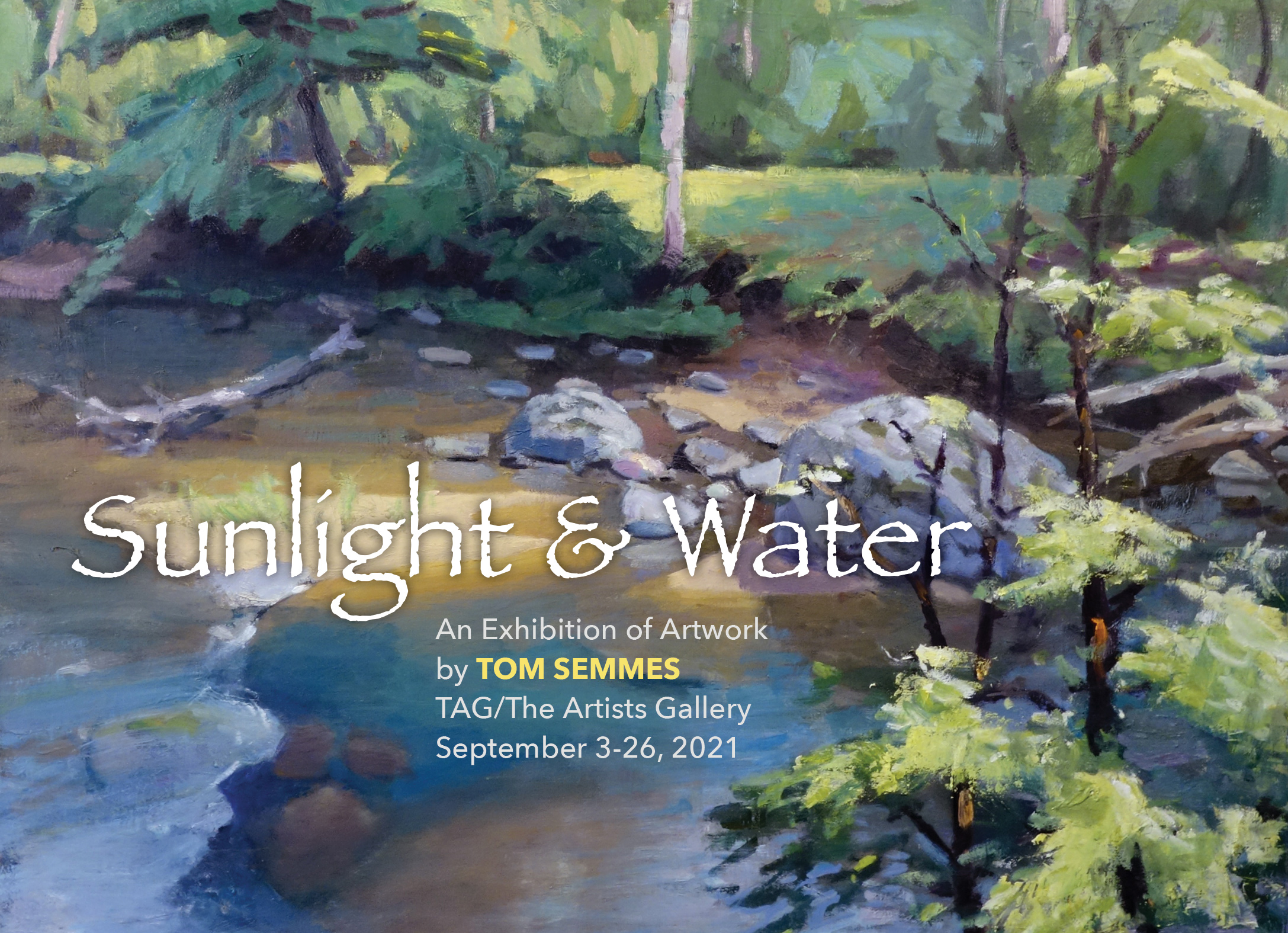 An invitation to Sunlight & Water, an exhibition of artwork by Tom Semmes